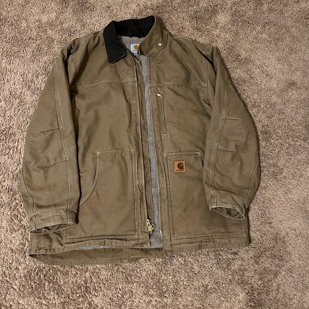 Brown Carhartt Canvas Jacket With Fleece Lining Jacket